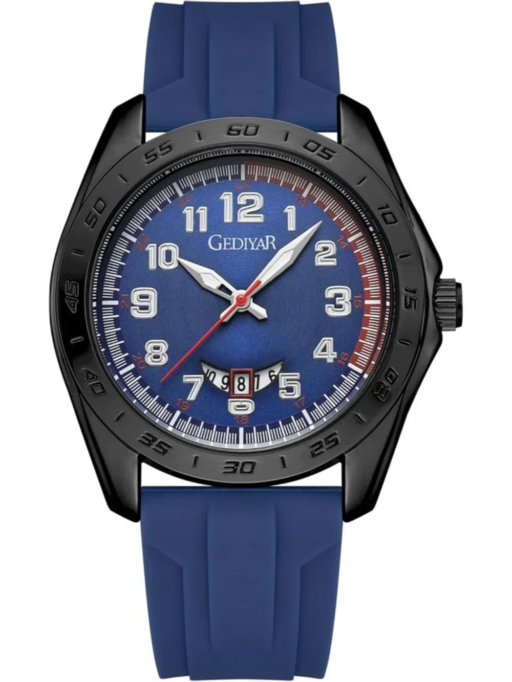 Men's Blue Analog Quartz Rubber Silicone Band Arabic Numbers Casual Wrist Watch